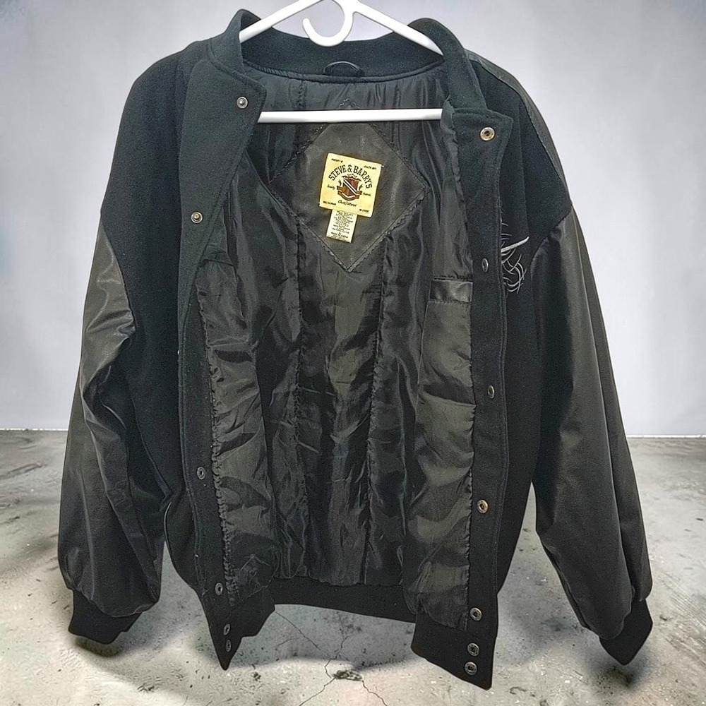 VTG Y2K Steve & Barry's Ninja Varsity Bomber Jacket Large Men Black Faux Leather - Picture 2 of 9